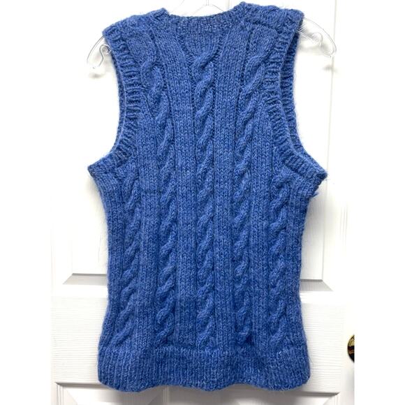 Hand Knit Blue Cable Wool Sweater Vest V Neck Pullover Cottagecore Women’s S - Picture 2 of 2